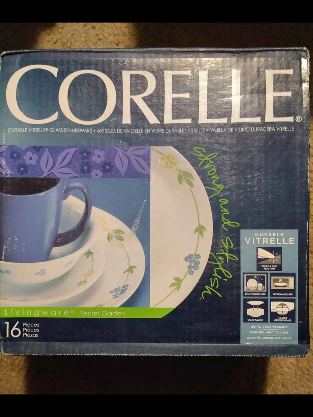 Corelle Secret Garden Blue and Green 16-Piece Dinnerware Set
